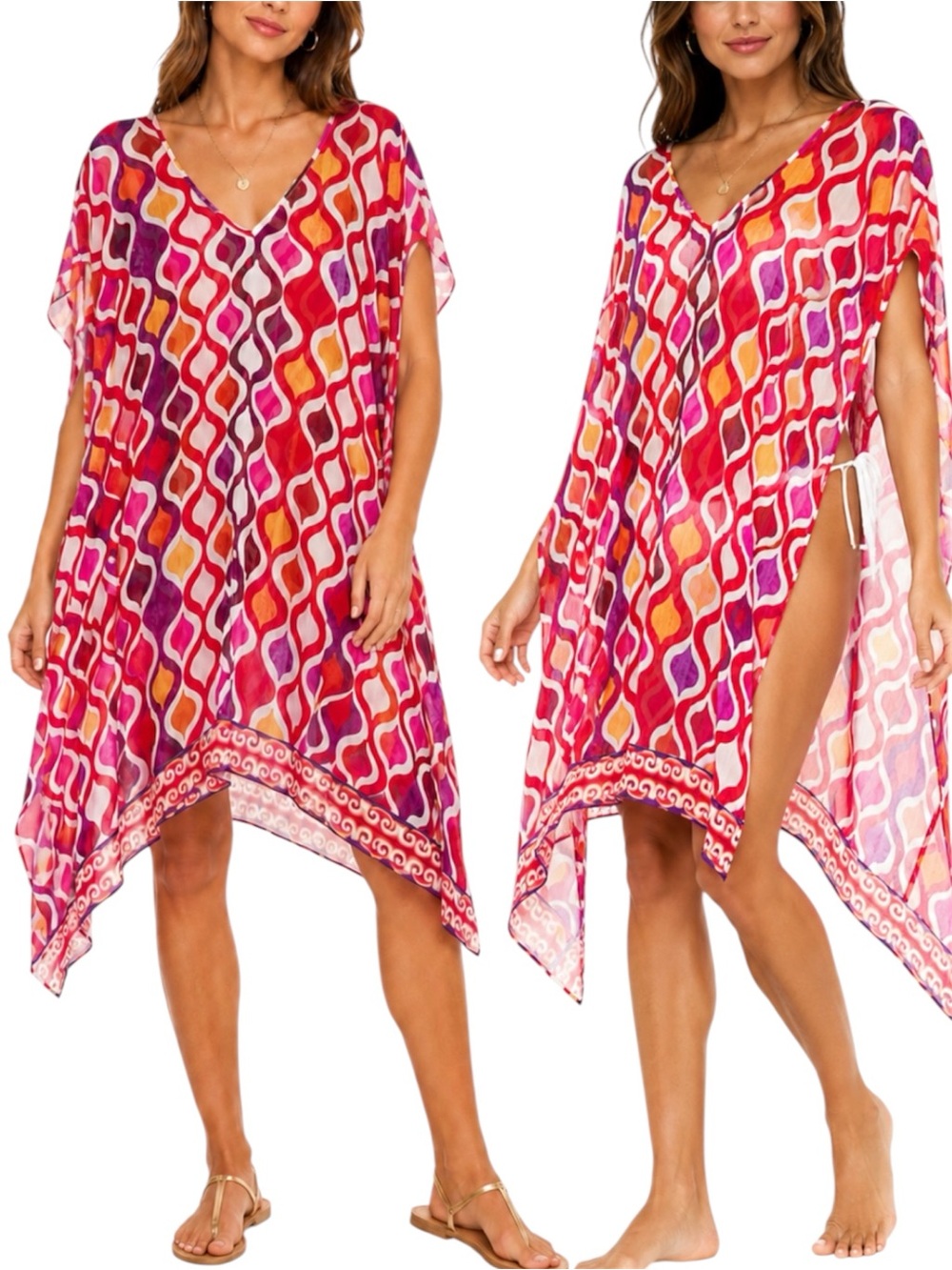Trina Turk Sheer Oversized Swim Cover Up Ogee Geometric Caftan Resort Beach S